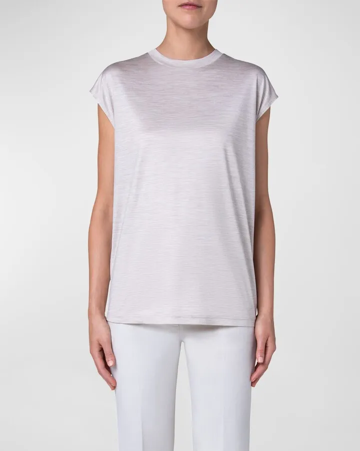 Silk Jersey Cap-Sleeve Blouse