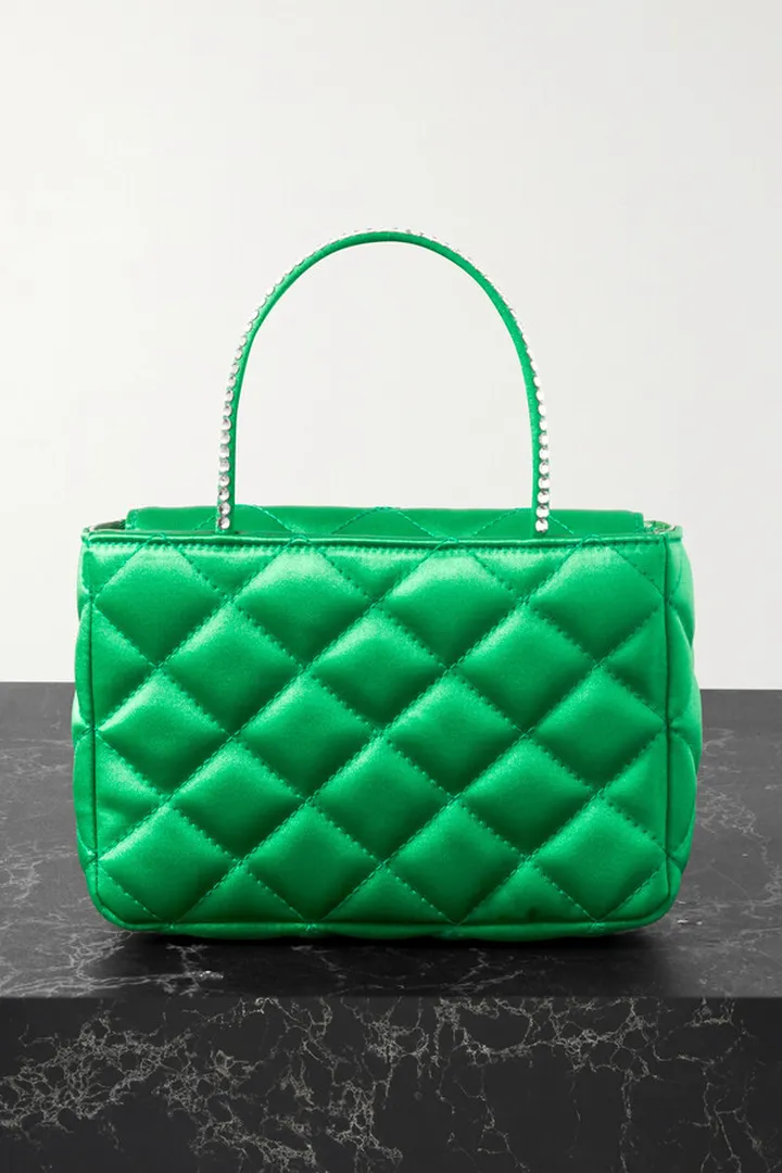 Amina Muaddi - Betty Mini Crystal-embellished Quilted Satin Tote - Green