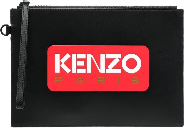 Leather Logo-Print Clutch Bag