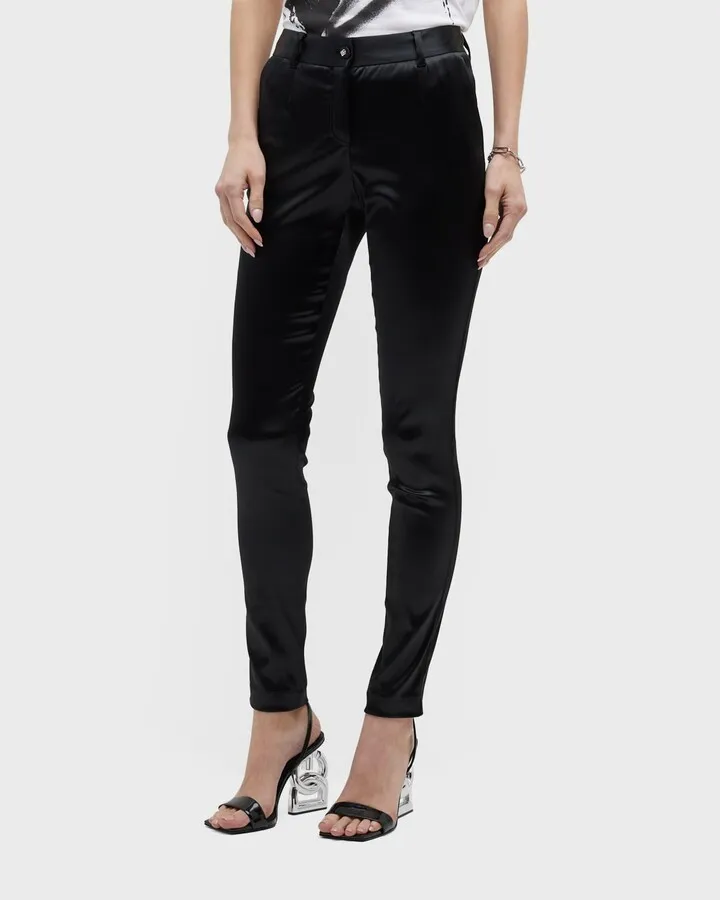 Skinny-Leg Stretch Satin Pants