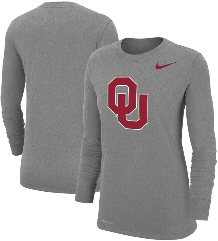 Women's Nike Heathered Gray Oklahoma Sooners Logo Performance Long Sleeve T-shirt