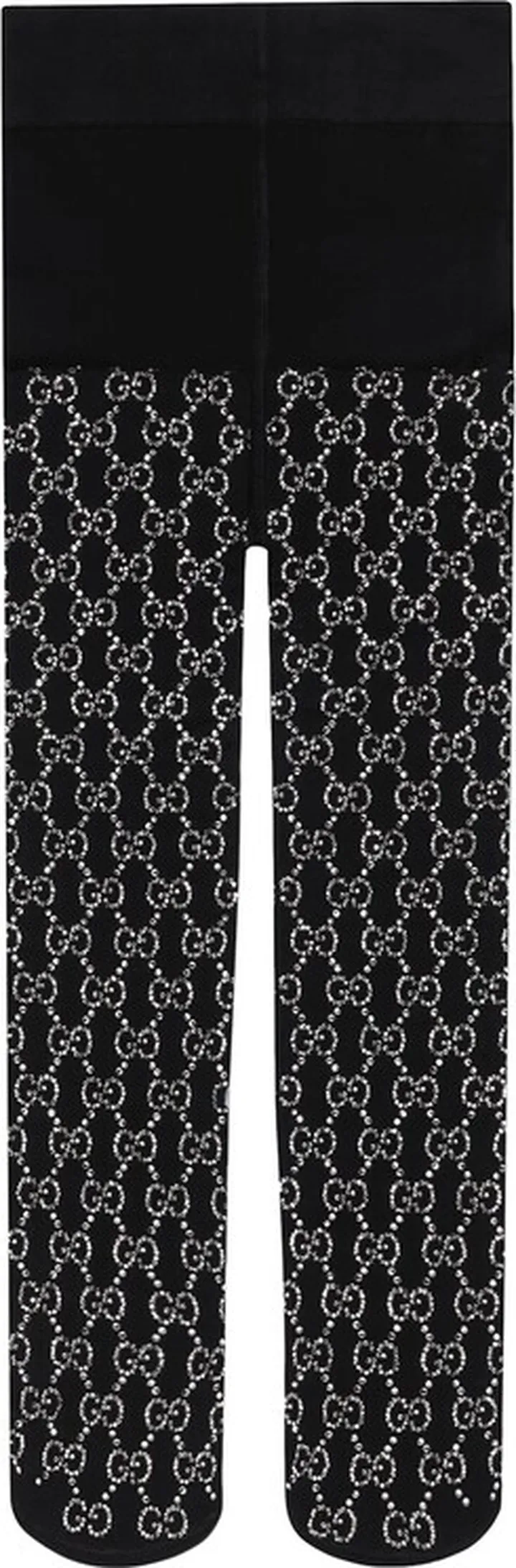 Embellished Crystal Logo Tights Black And Light Grey