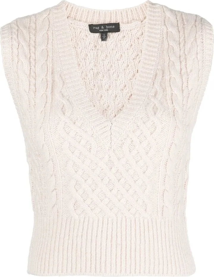 cable-knit V-neck vest