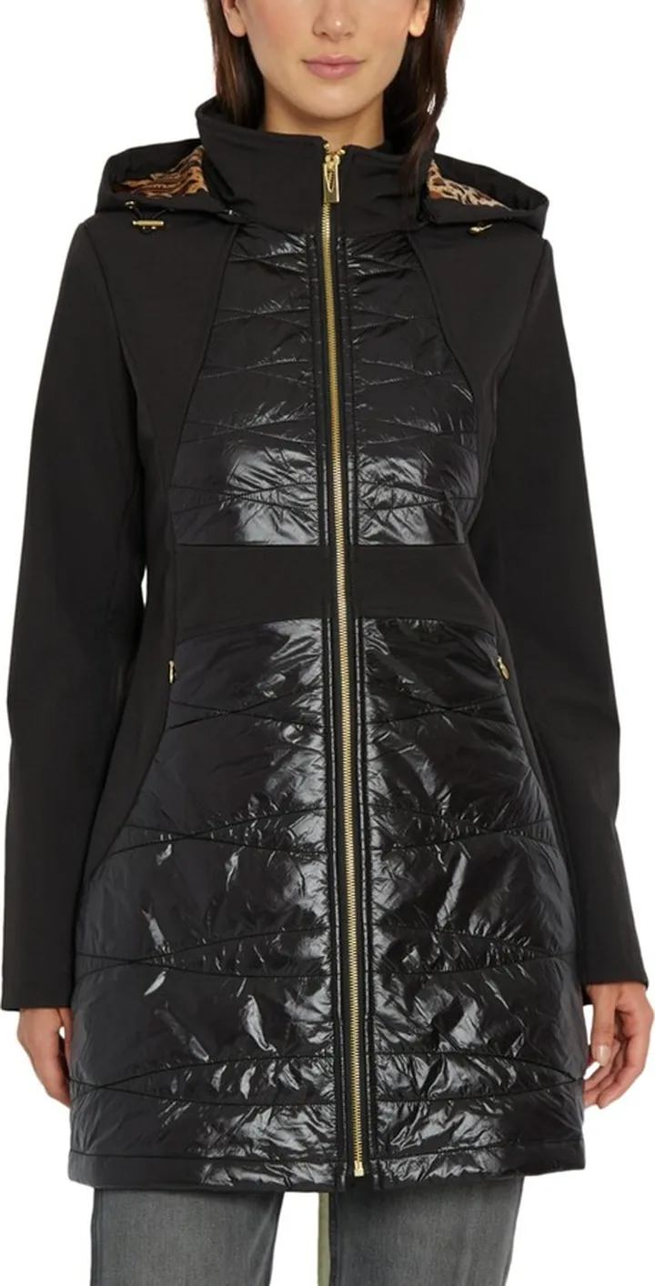 Via Spiga Women's Hooded Mixed-Media Raincoat