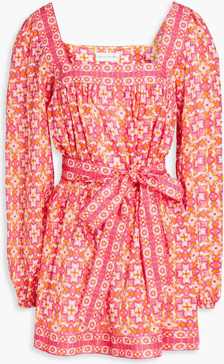 Serafino belted printed cotton-voile mini dress