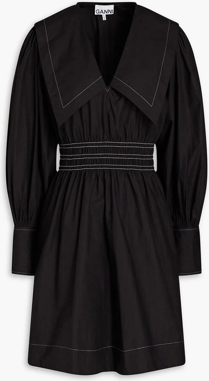 Shirred cotton-poplin mini dress