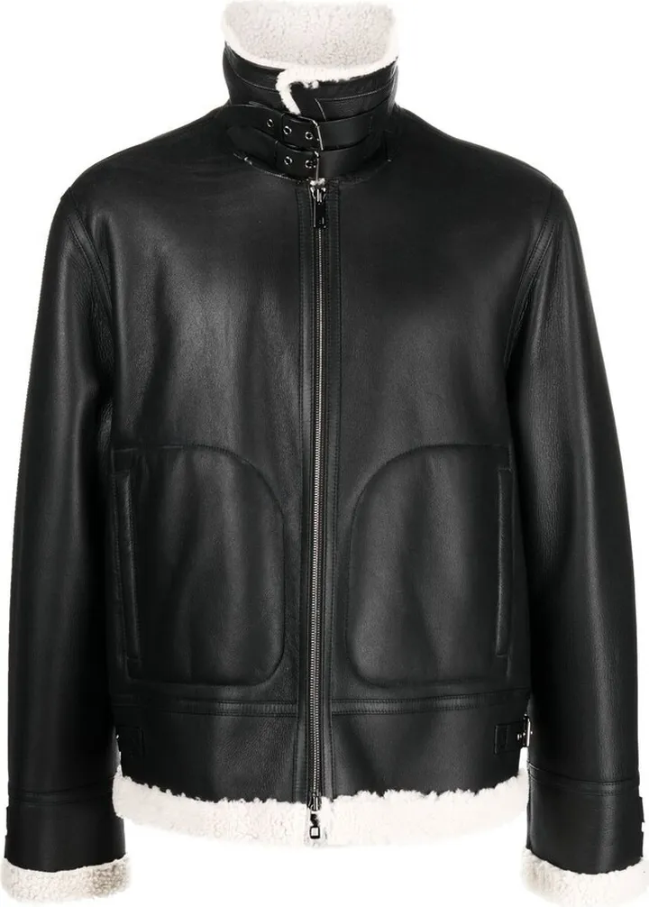 Shearling-Lined Zip-Up Leather Jacket