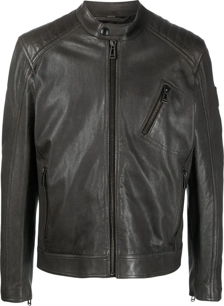 Zipped Leather Biker Jacket