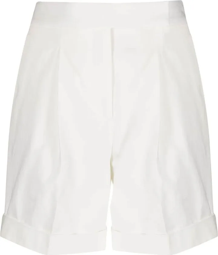 High-Waist Pleated Cotton Shorts