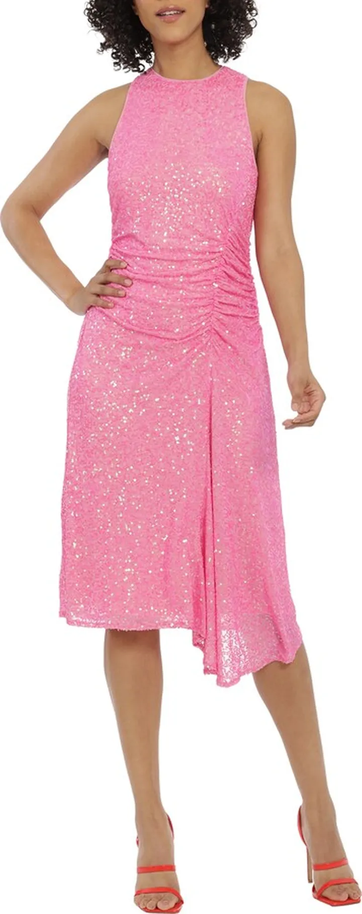 Ruched Sequin Midi Dress