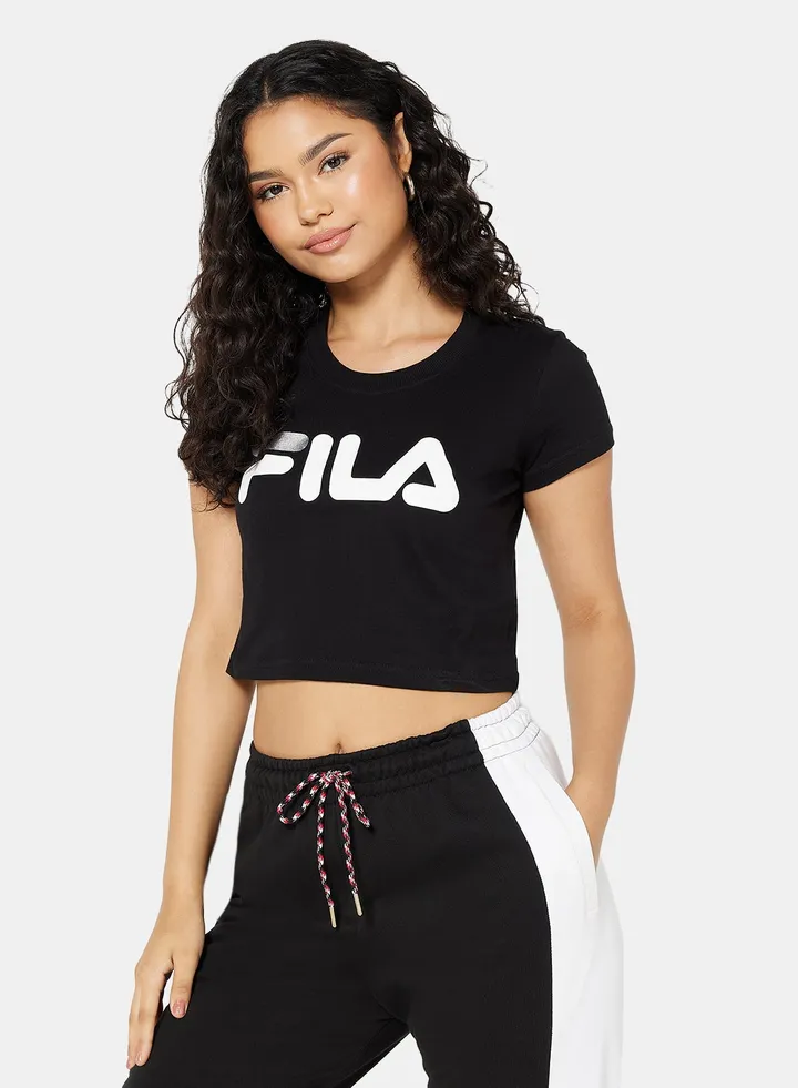 Logo Print Short Sleeve Cropped T-Shirt Black