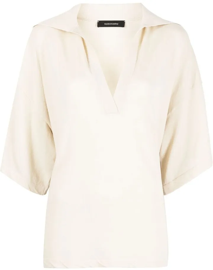knitted V-neck polo top