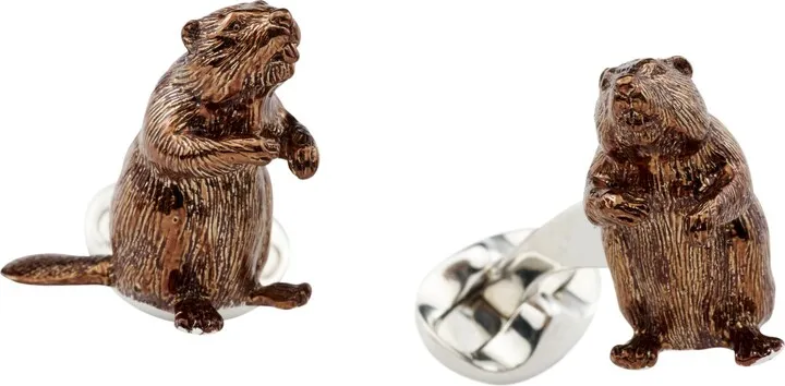 Deakin & Francis - Deakin & Francis Sterling Silver Brown Enamel Beaver Cufflinks