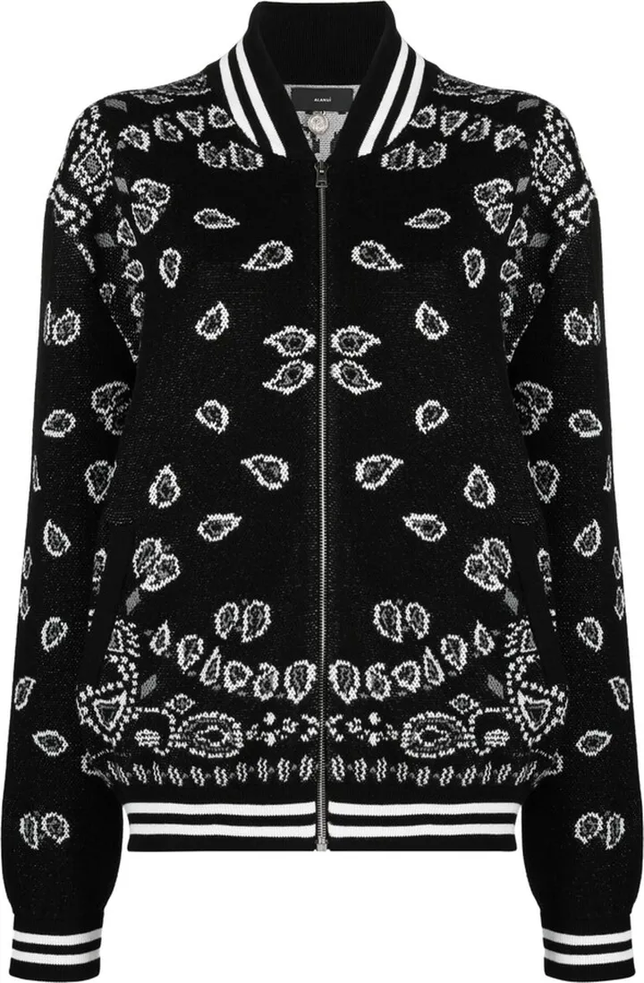 Bandana-Print Intarsia-Knit Bomber