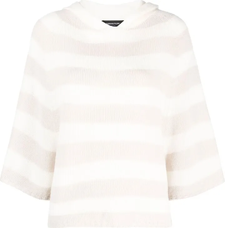 Striped Cashmere Hooded Top