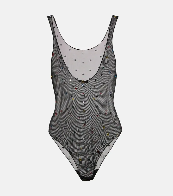 Embellished tulle bodysuit