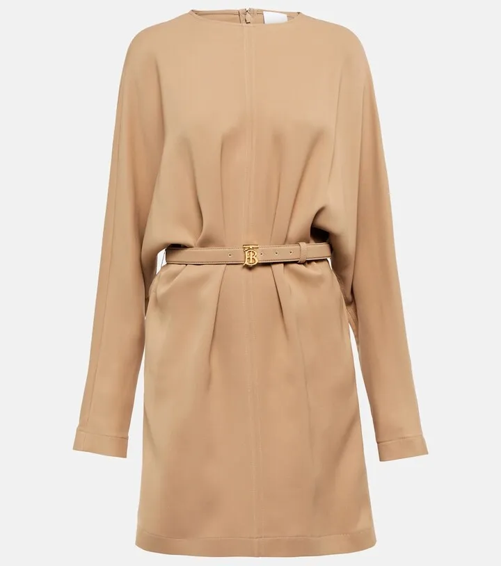 Belted silk cady minidress