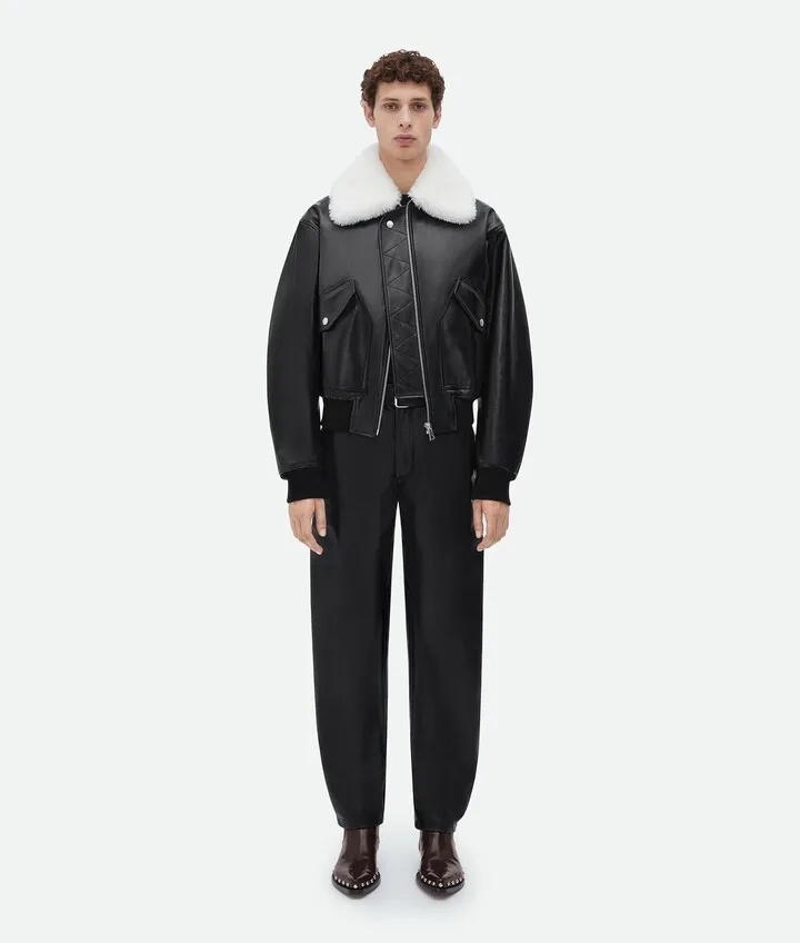 Shearling Collar Leather Jacket