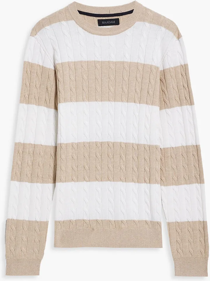 Striped cable-knit cotton and cashmere-blend sweater