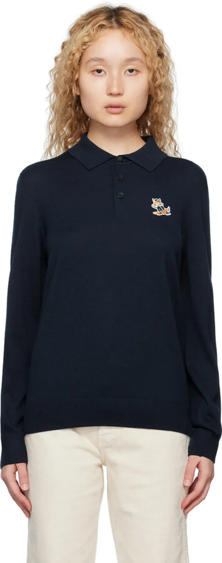 Maison Kitsuné Navy Dressed Fox Polo