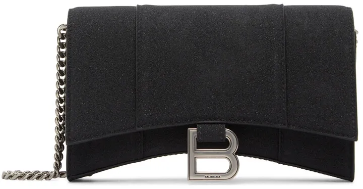 Balenciaga Black Glitter Hourglass Shoulder Bag