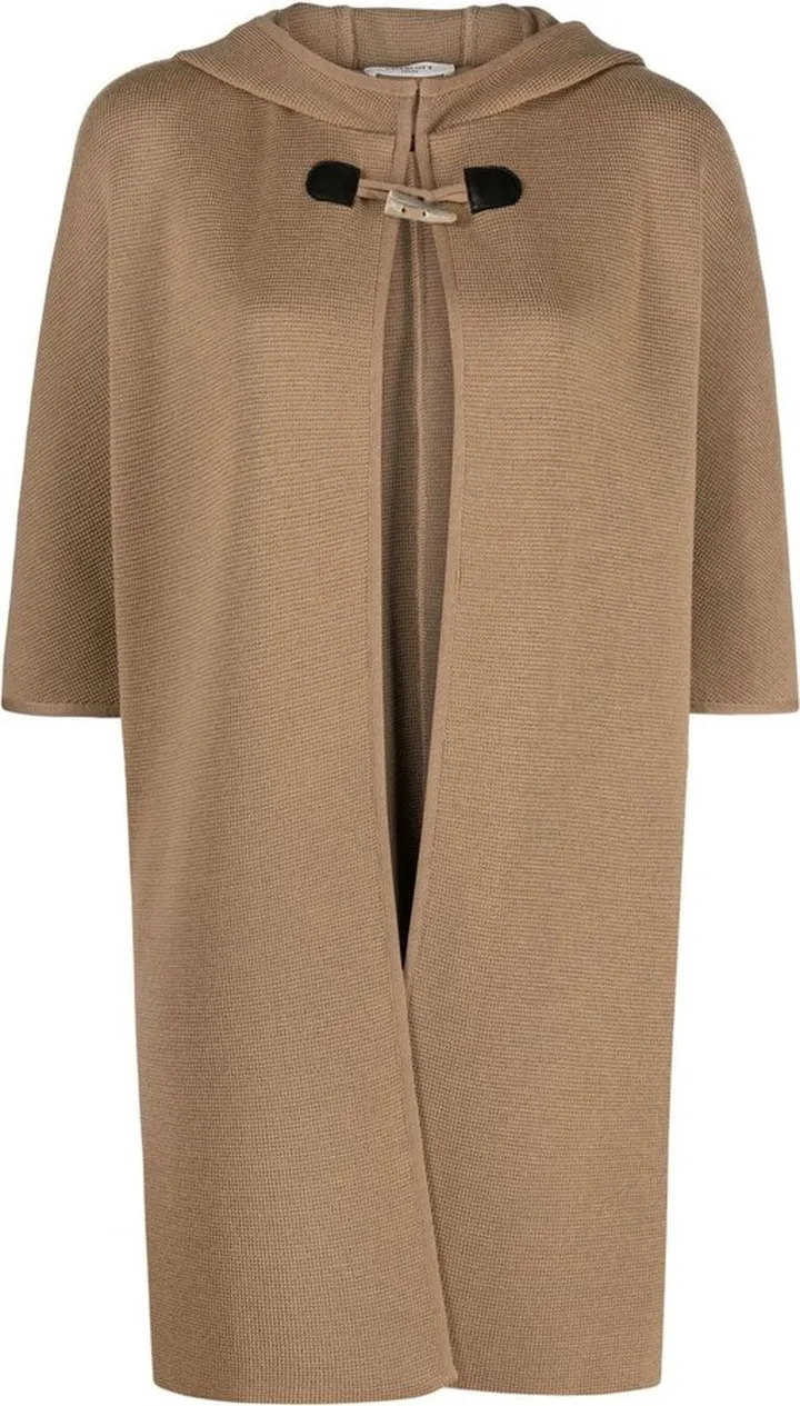 Knitted Toggle-Fastening Short-Sleeve Cape