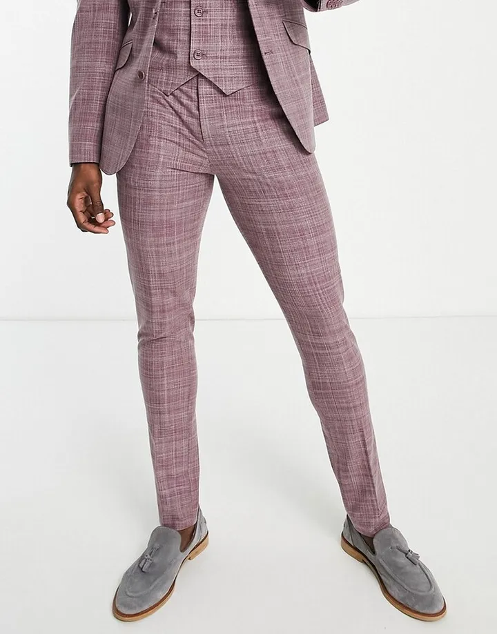 ASOS DESIGN wedding skinny suit pants in burgundy crosshatch