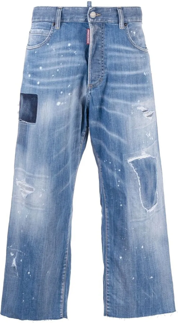 Distressed Wide-Leg Cropped Jeans