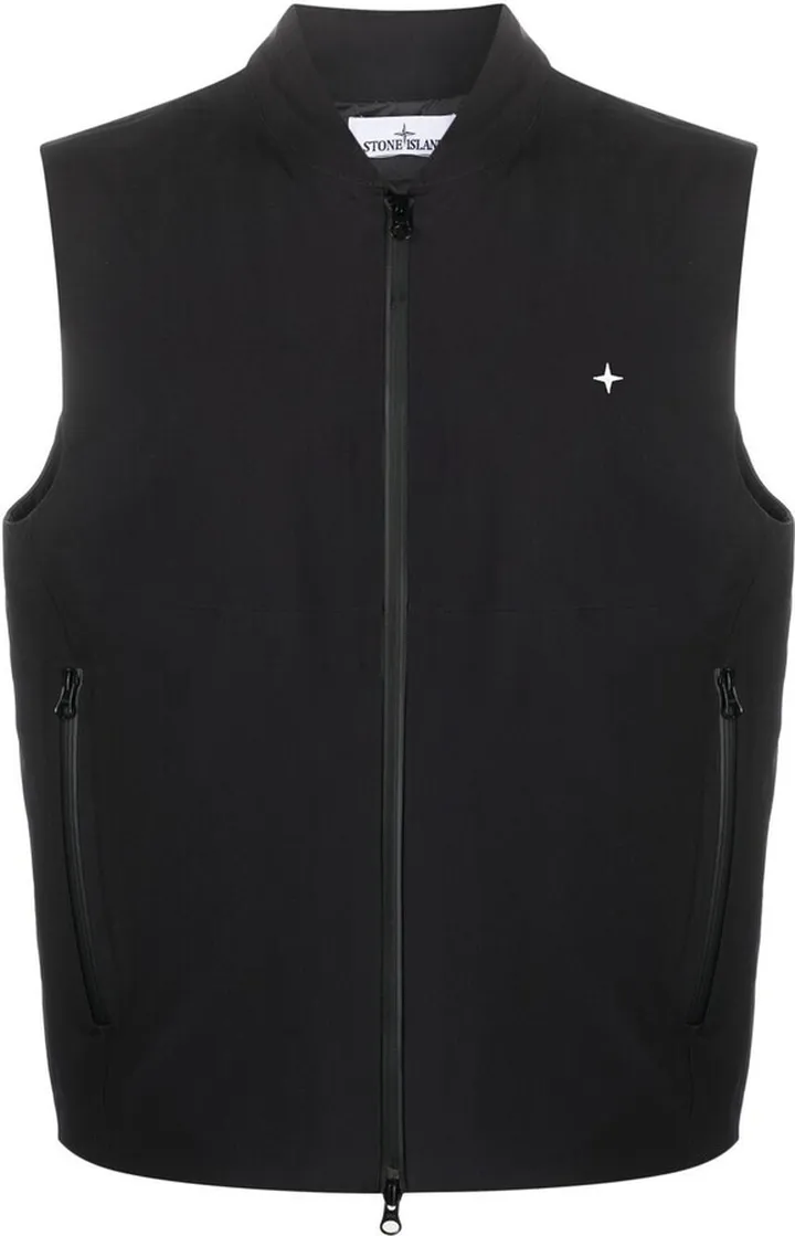 Black Embroidered Logo Zipped Gilet