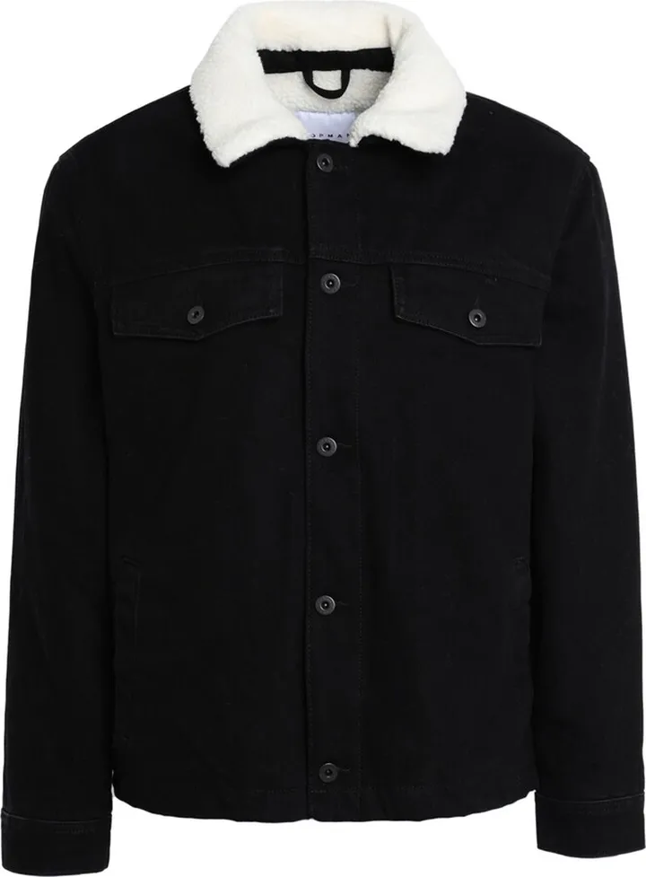 Topman Borg Collar Denim Jacket Denim Outerwear Black