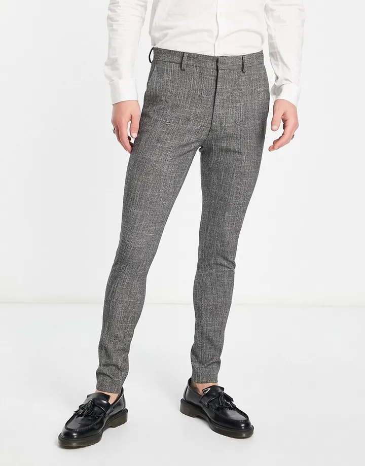 ASOS DESIGN wedding super skinny suit pants in dark gray cotton crosshatch