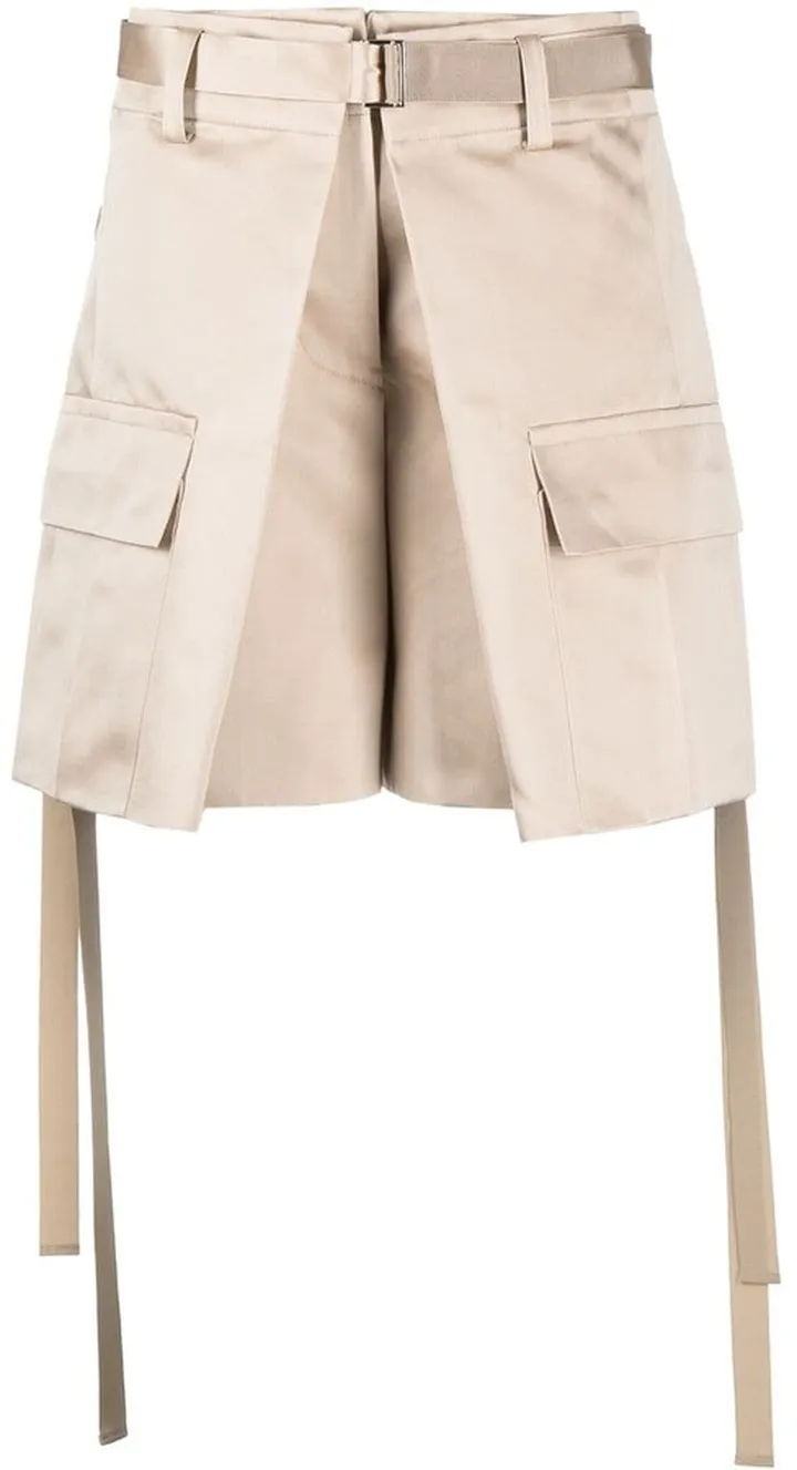 Satin-Finish Belted Shorts