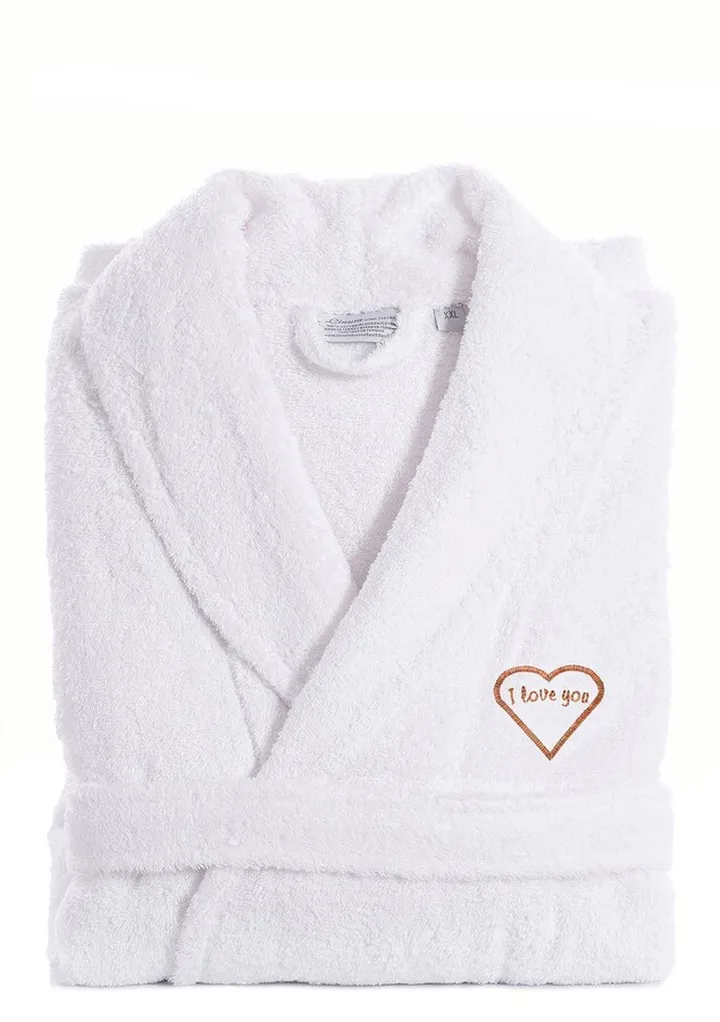 Mélange 'I Love You' Embroidered White Terry Bathrobe
