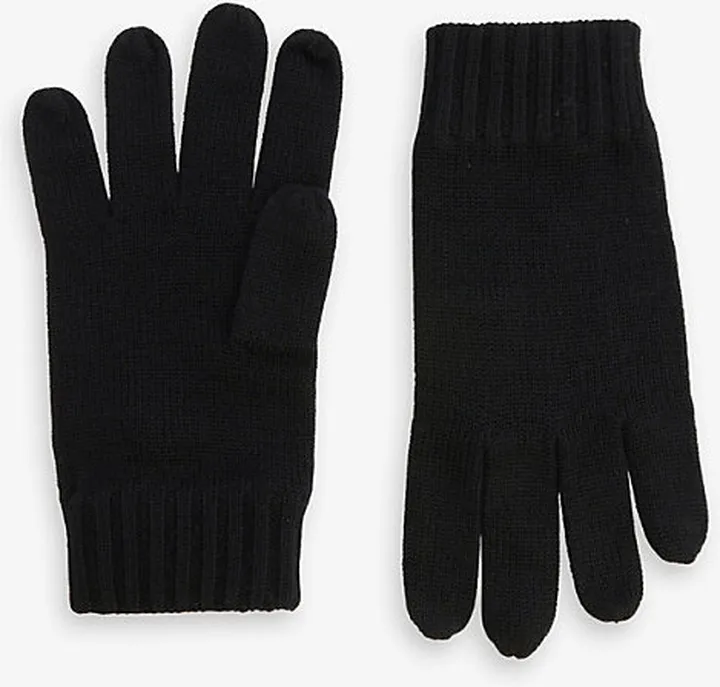 Mens Polo Black Logo-embroidered Merino-wool Knit Gloves