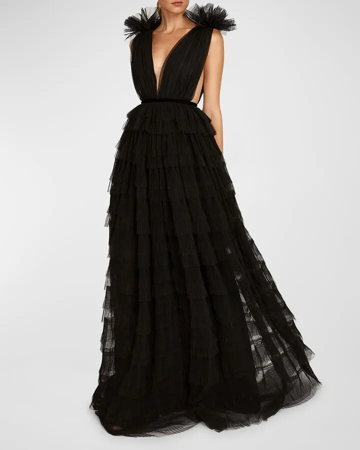 Sabrina Sleevless Plunge Mesh Gown