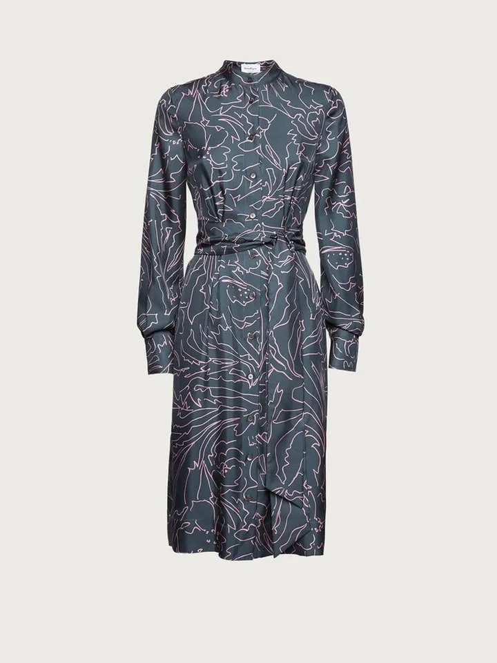 Ferragamo Women Printed silk shirt dress Blue