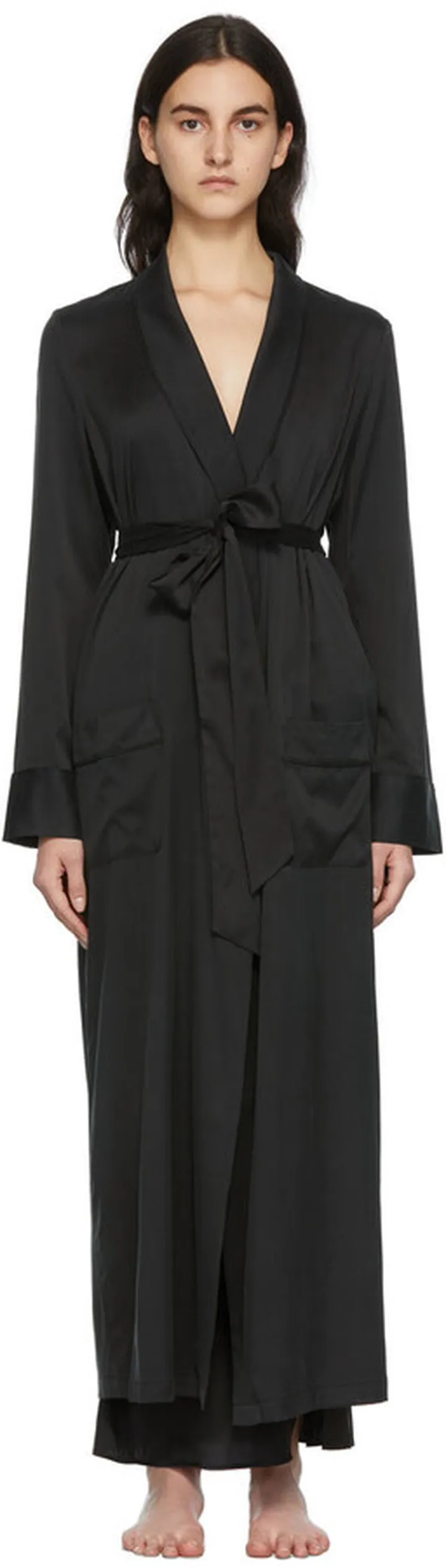 SKIMS Black Silk Sleep Robe