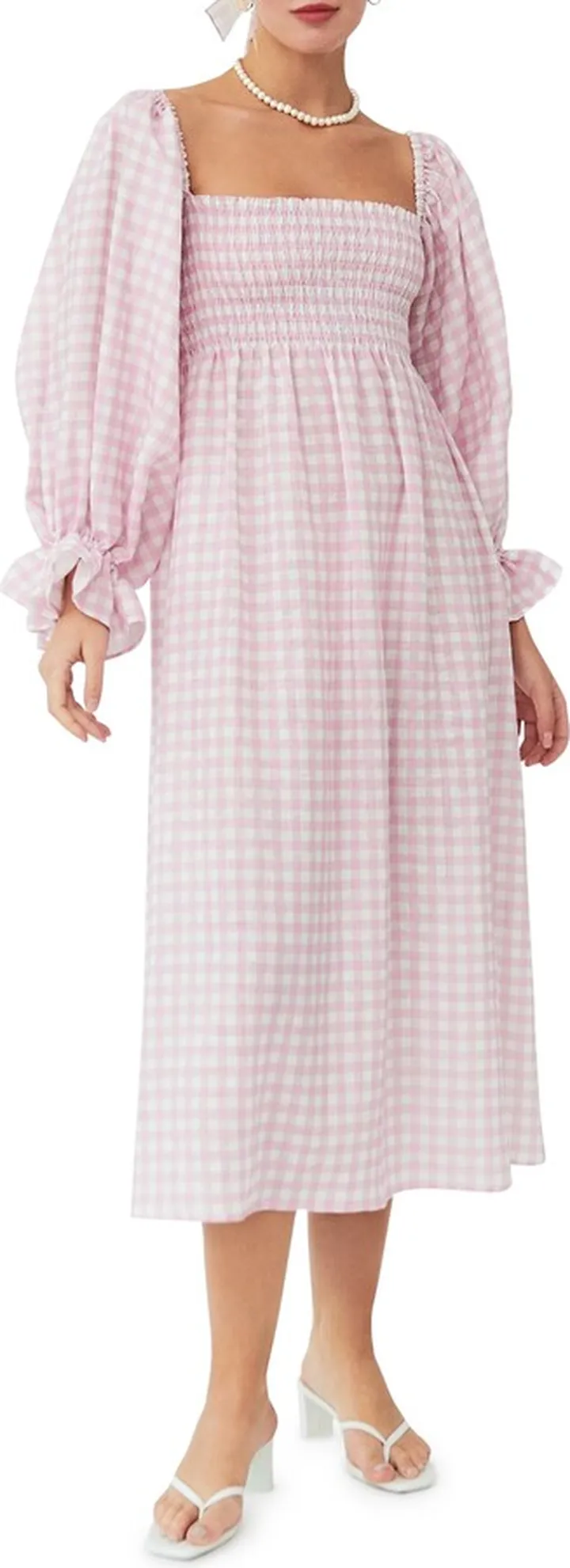 Atlanta Gingham Smocked Linen Nightgown