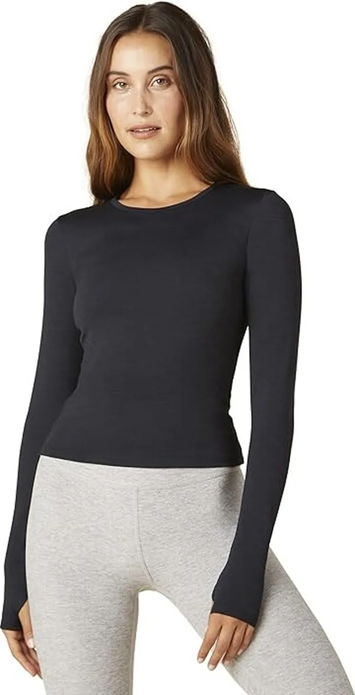 Beyond Yoga Heather Rib Protect Me Sun Shirt (Black Heather) Women's Clothing