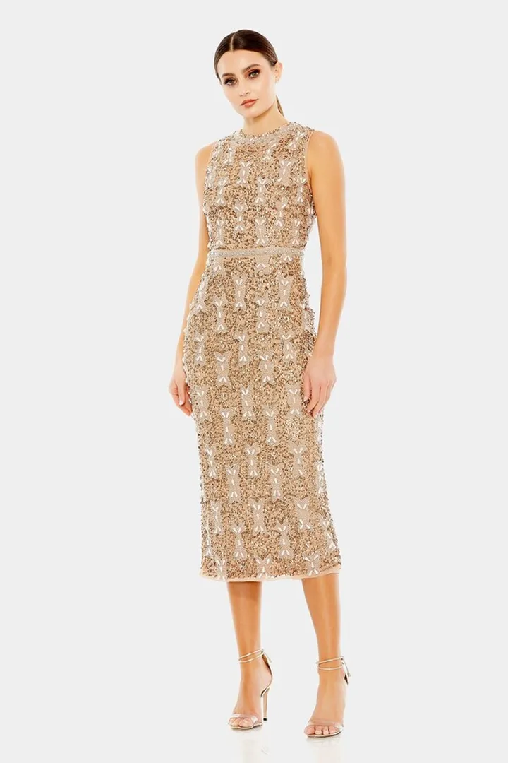 Embellished High Neck Sleeveless A Line Dress