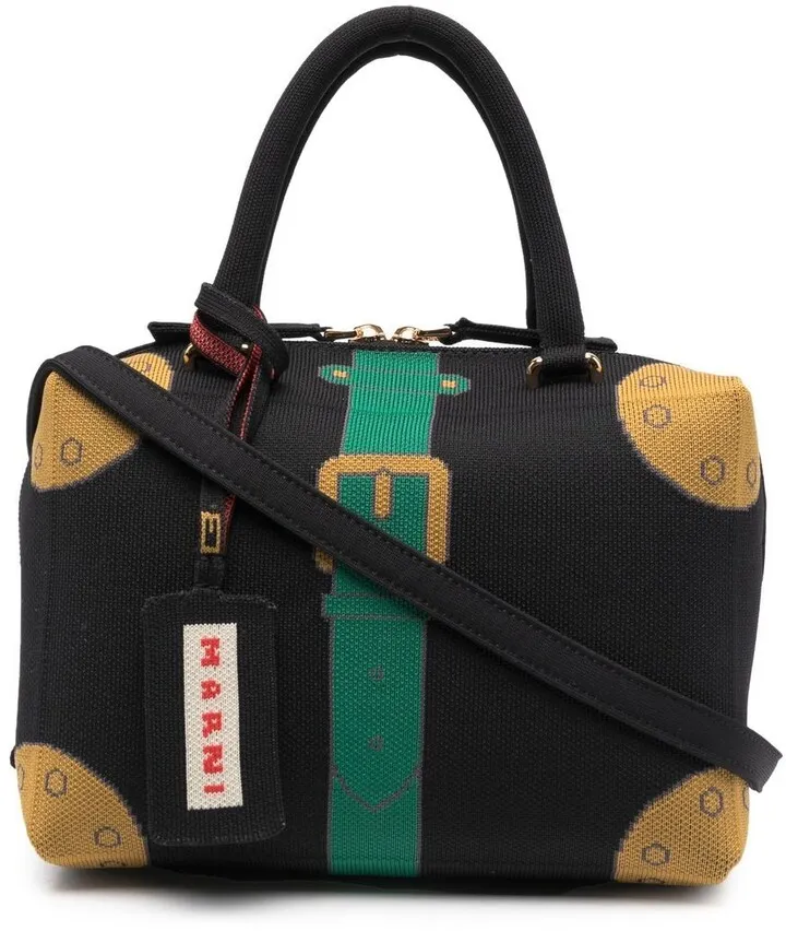 Cubic jacquard-pattern tote bag