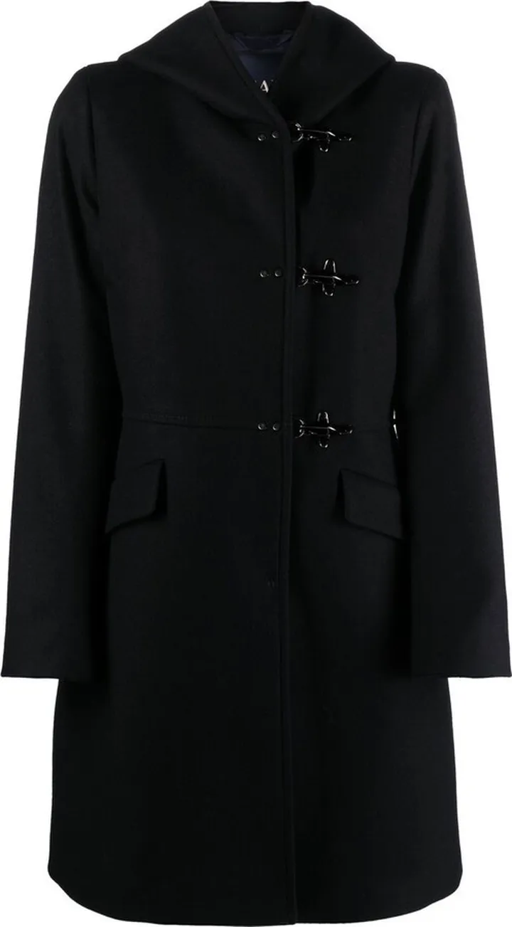 Hook-Fastening Hooded Wool Coat