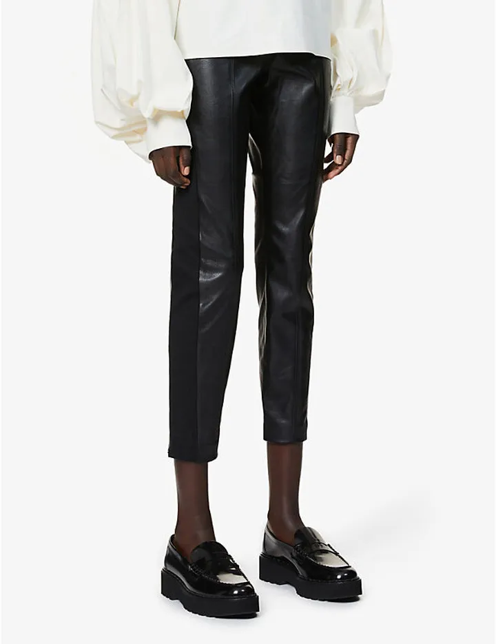 Womens Black High-rise Faux-leather Trousers