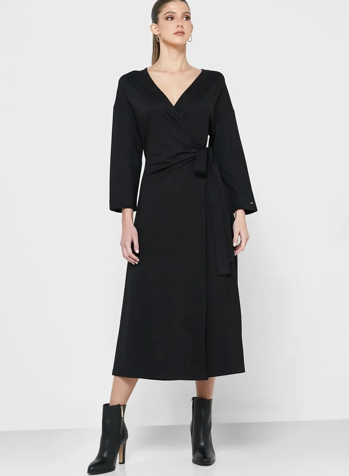Belted V-Neck Dress