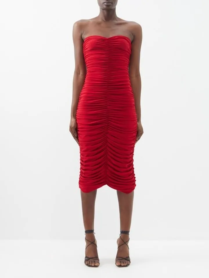 Off-the-shoulder Ruched Jersey Dress
