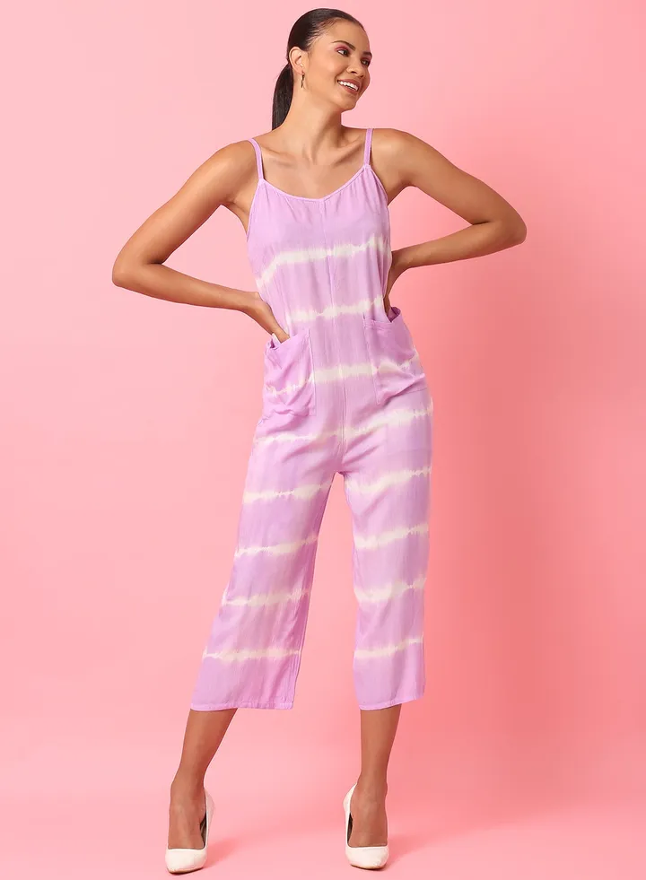 Casual Tie Dye Jumpsuit Purple