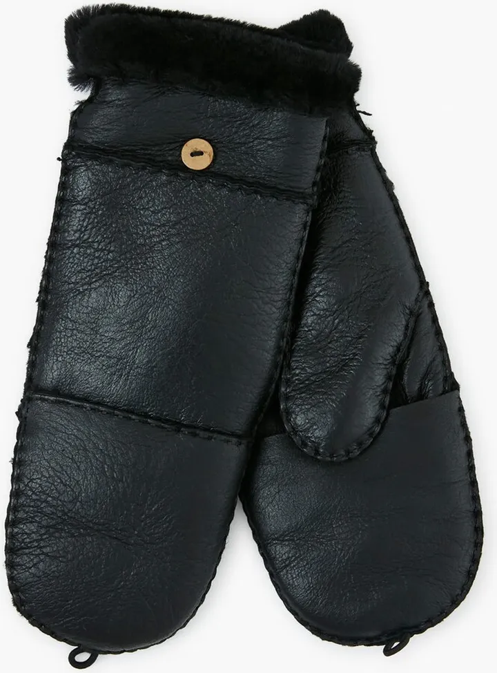 Black Shearling Pop Top Mitten