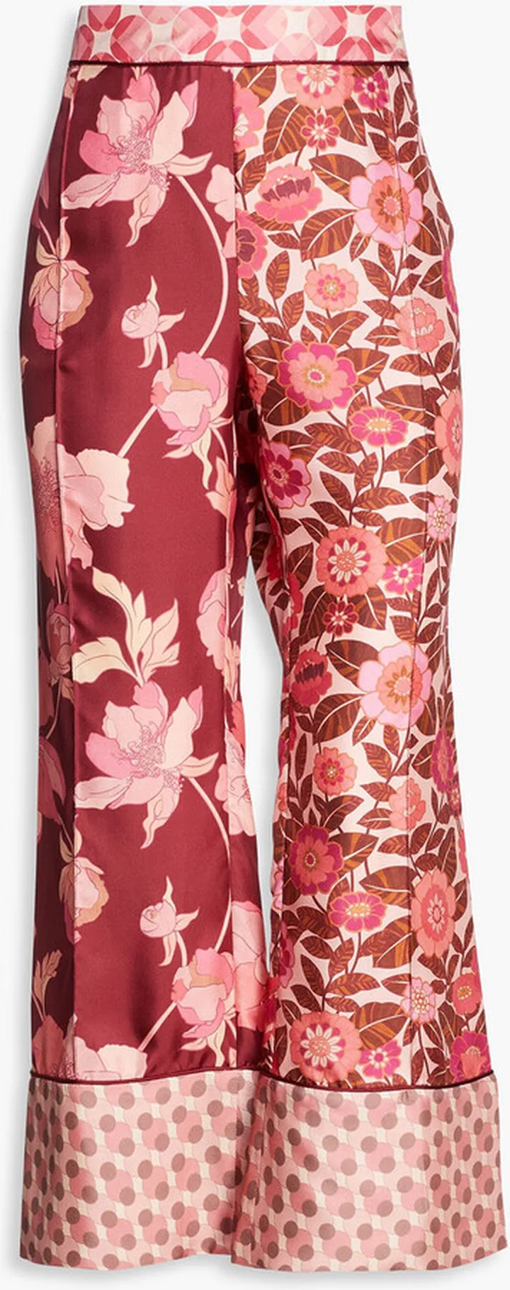 Cropped floral-print silk-twill straight-leg pants
