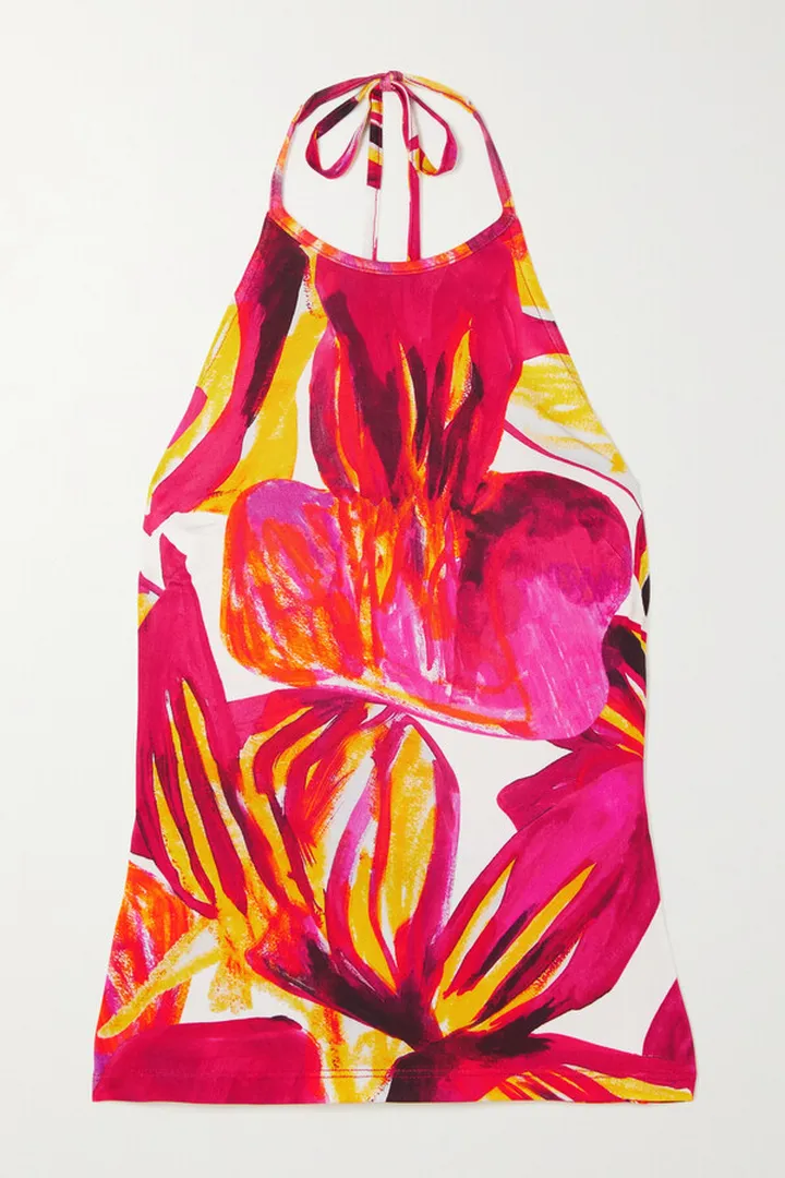 Louisa Ballou - Printed Stretch-jersey Halterneck Top - Pink