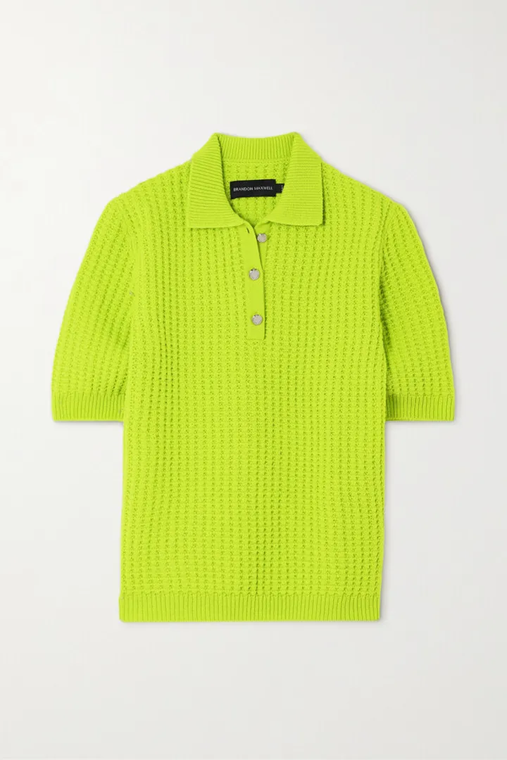 Brandon Maxwell - Radlie Neon Pointelle-knit Wool Polo Shirt - Green